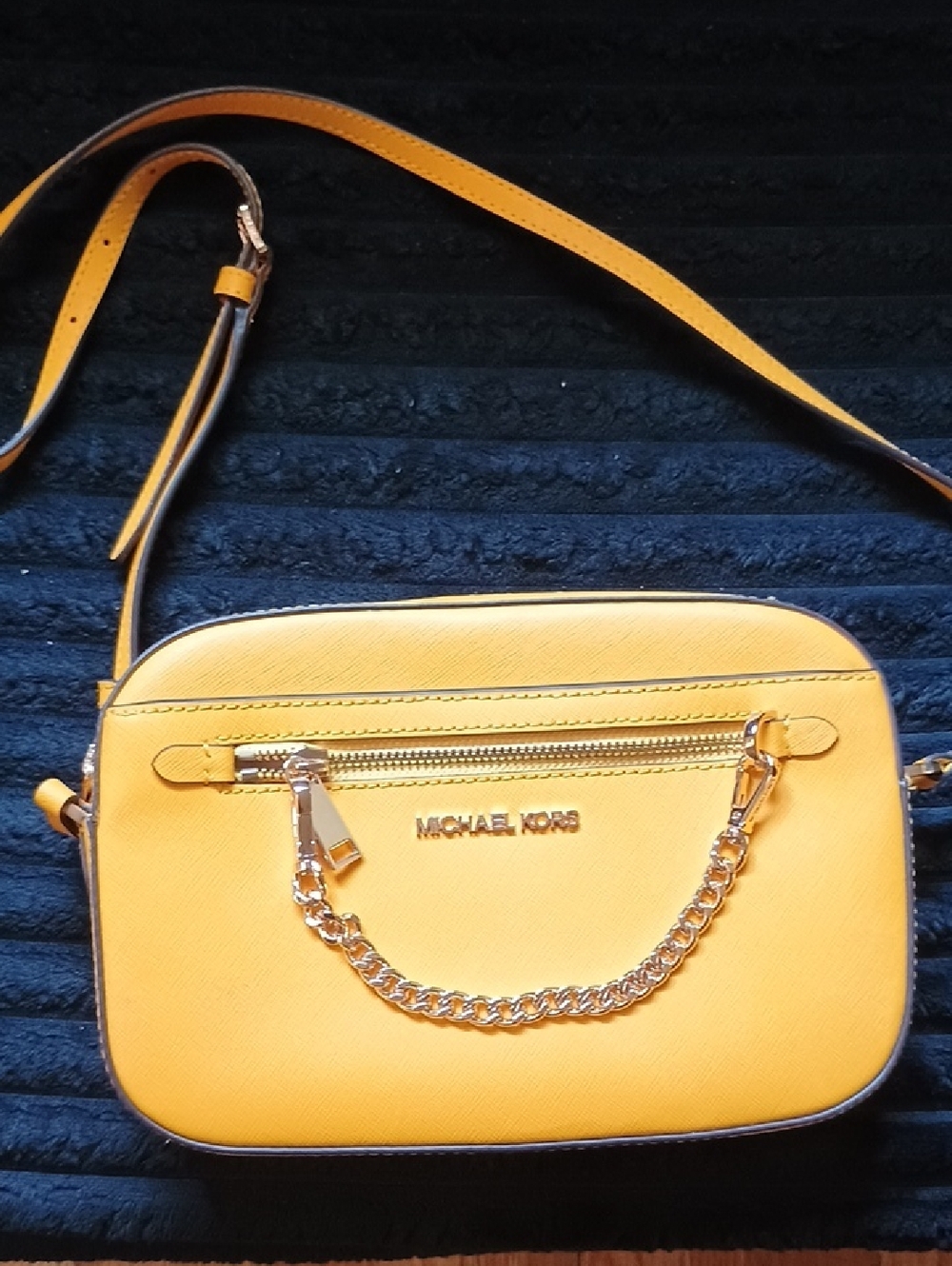 Michael Kors Yellow Saffiano Crossbody with Gold Chain Detail